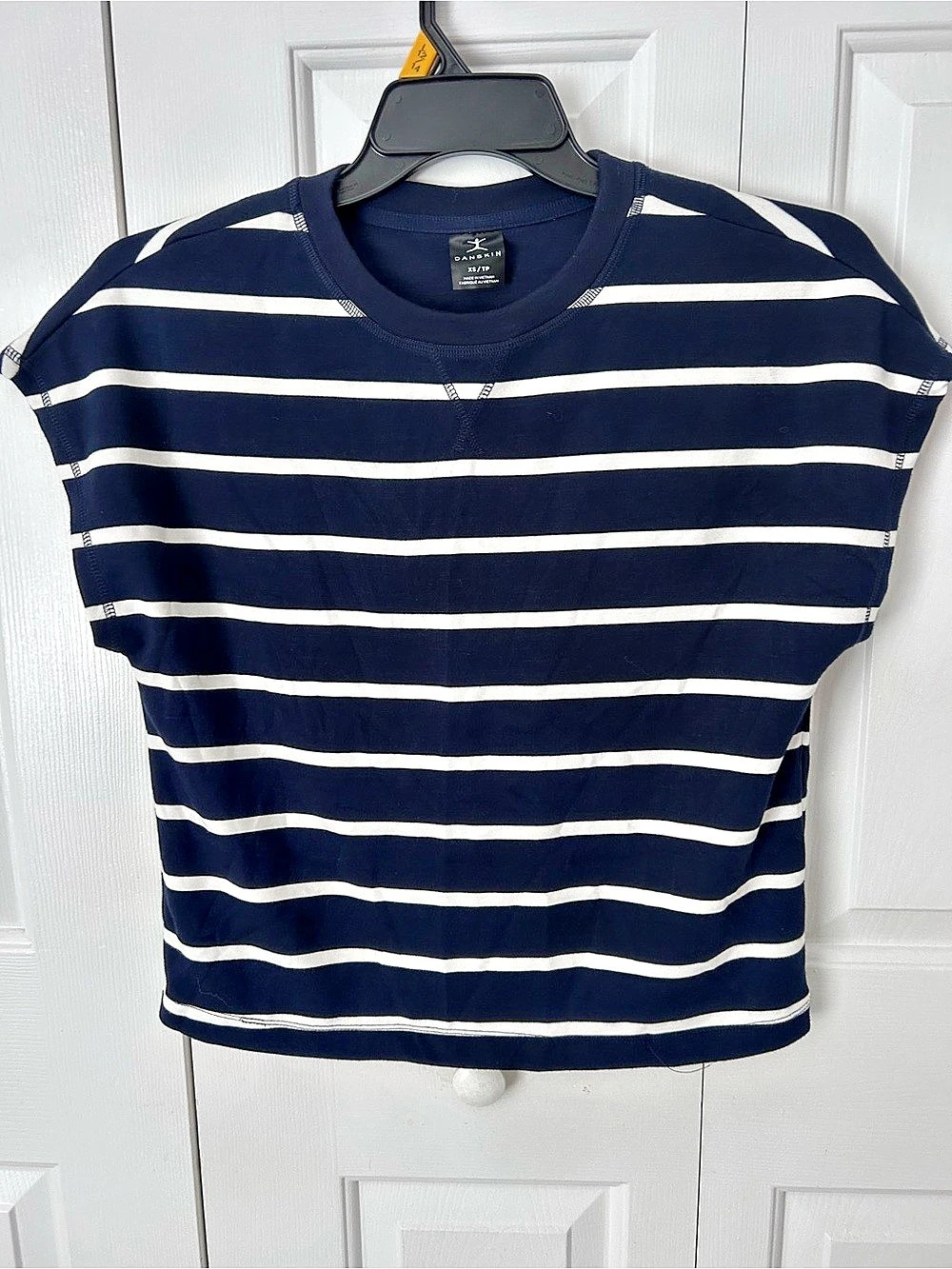 Danskin Striped Short Sleeve Top Black & White XS